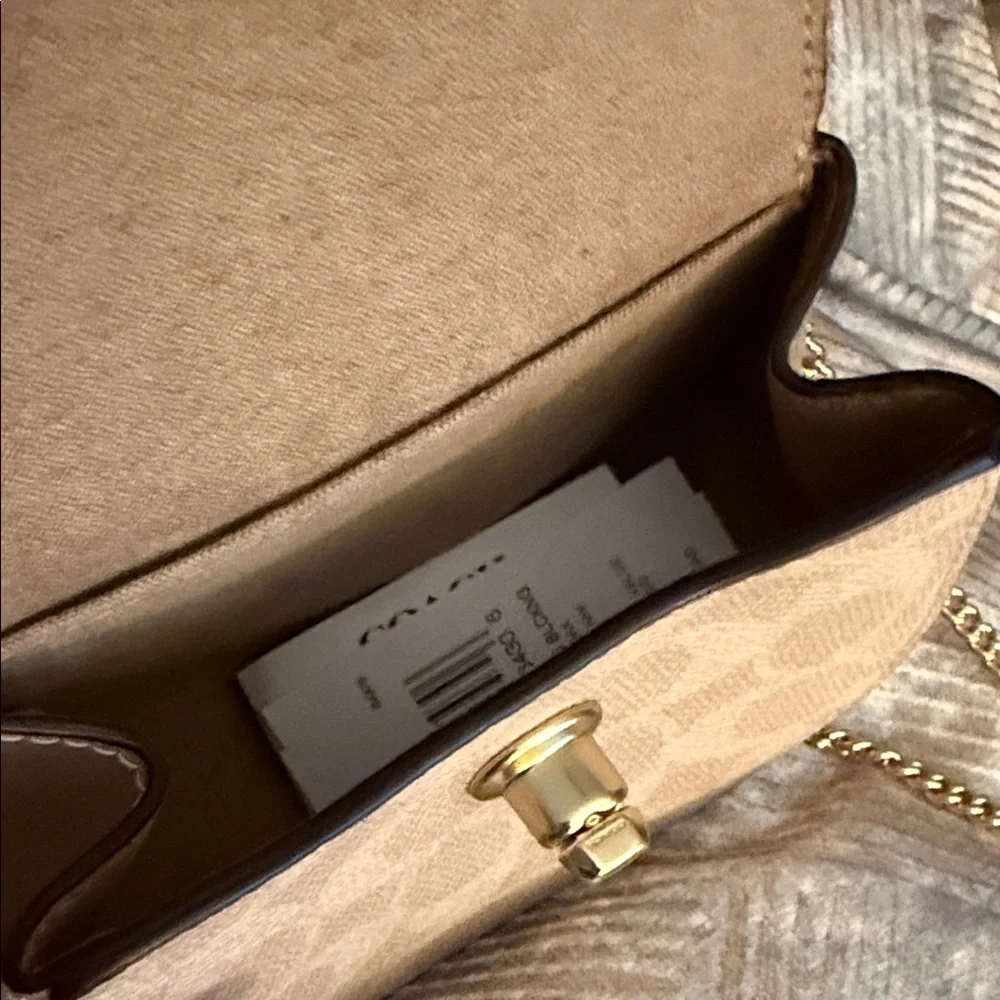 Coach Mini Cross Body Bag in Brown and Cream with Gold Chain - Picture 3 of 10
